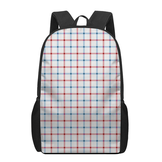 Red And Blue Tattersall Pattern Print 17 Inch Backpack