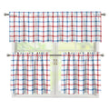 Red And Blue Tattersall Pattern Print 3 Piece Kitchen Curtains