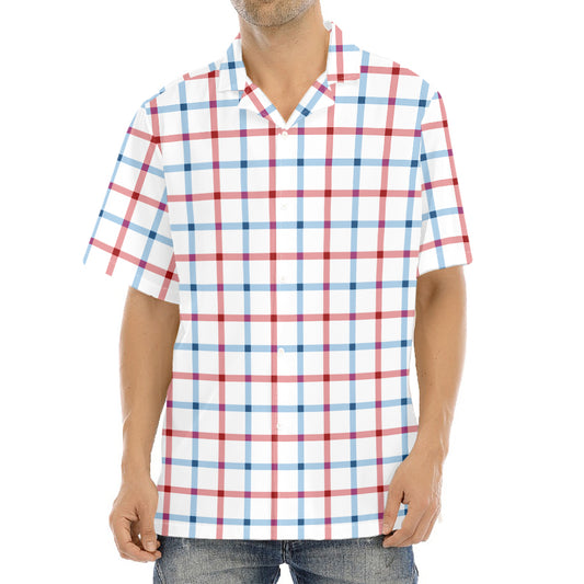 Red And Blue Tattersall Pattern Print Aloha Shirt