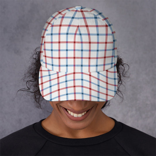 Red And Blue Tattersall Pattern Print Baseball Cap