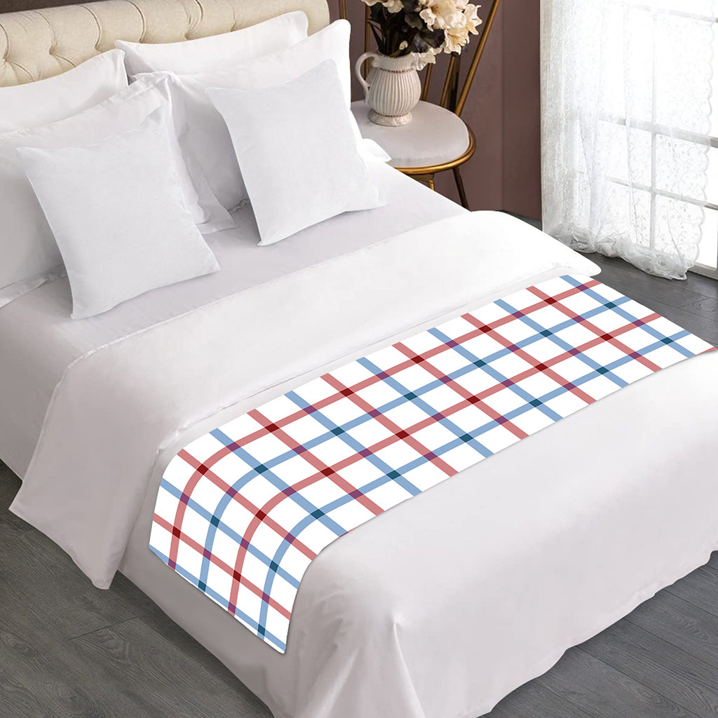 Red And Blue Tattersall Pattern Print Bed Runner