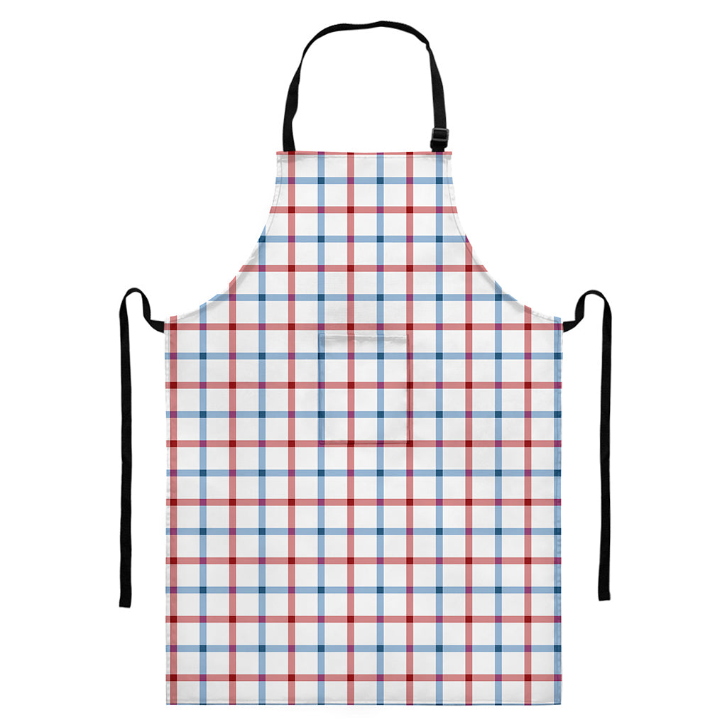Red And Blue Tattersall Pattern Print Bib Apron With Pocket