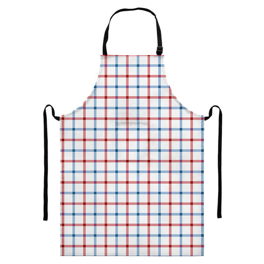 Red And Blue Tattersall Pattern Print Bib Apron With Pocket