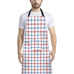 Red And Blue Tattersall Pattern Print Bib Apron With Pocket