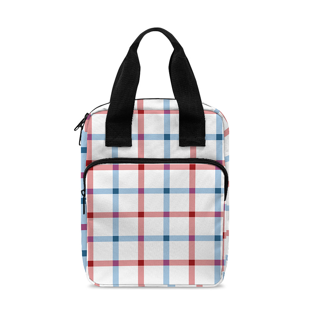 Red And Blue Tattersall Pattern Print Bible Tote Bag
