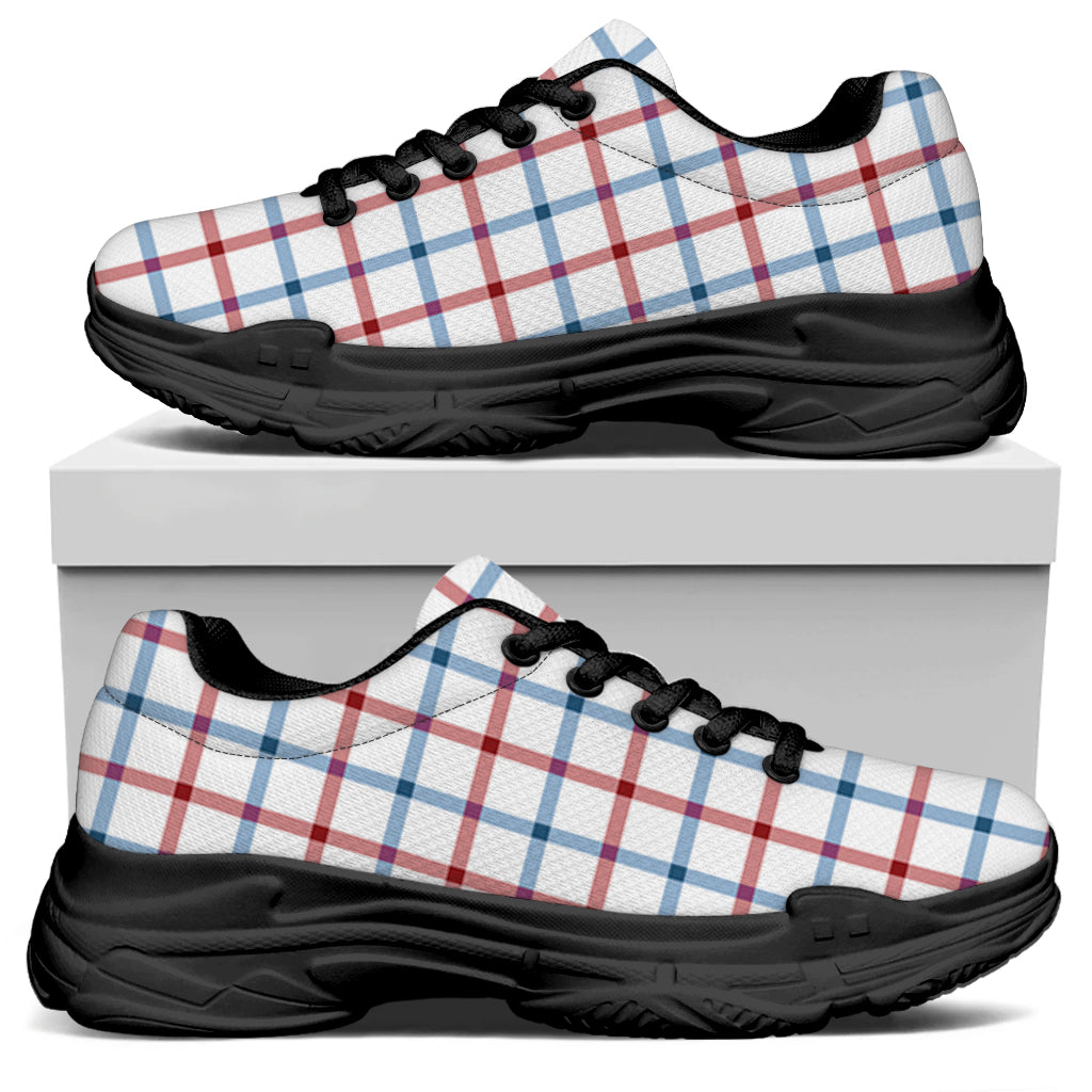 Red And Blue Tattersall Pattern Print Black Chunky Shoes