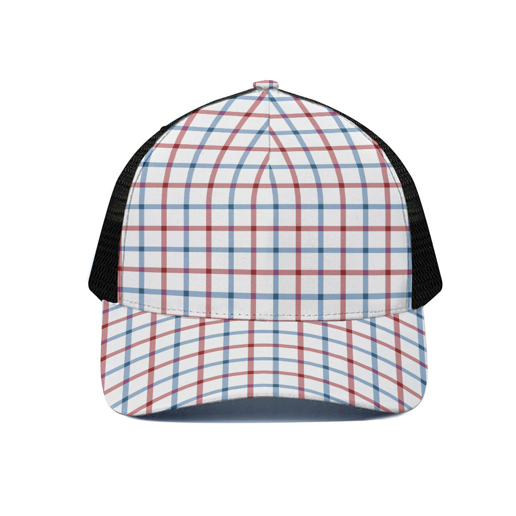 Red And Blue Tattersall Pattern Print Black Mesh Trucker Cap
