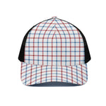 Red And Blue Tattersall Pattern Print Black Mesh Trucker Cap