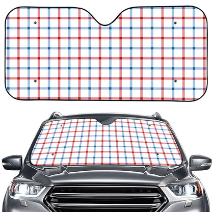 Red And Blue Tattersall Pattern Print Car Windshield Sun Shade
