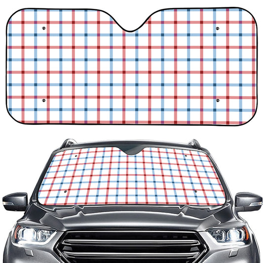 Red And Blue Tattersall Pattern Print Car Windshield Sun Shade