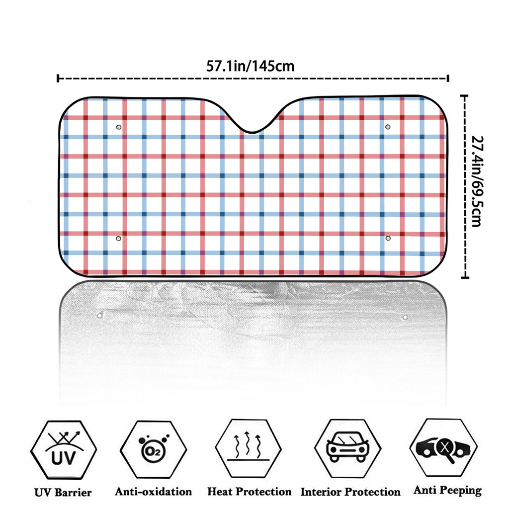 Red And Blue Tattersall Pattern Print Car Windshield Sun Shade
