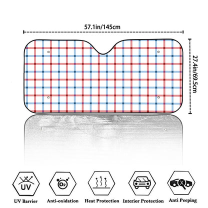 Red And Blue Tattersall Pattern Print Car Windshield Sun Shade