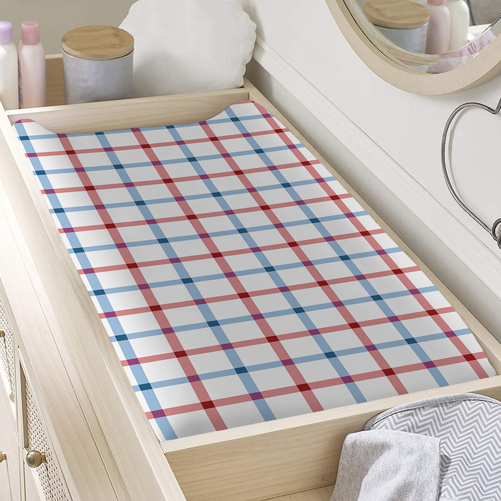 Red And Blue Tattersall Pattern Print Changing Pad Cover