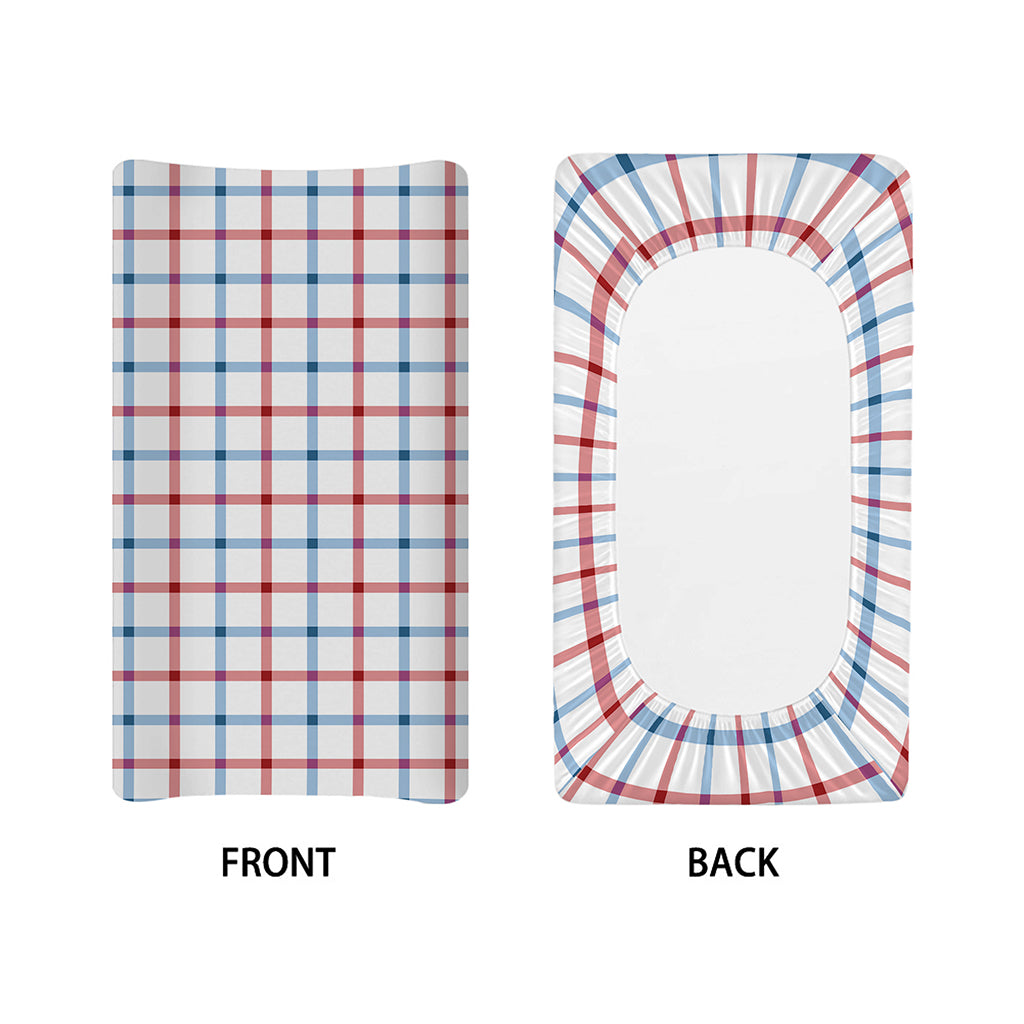 Red And Blue Tattersall Pattern Print Changing Pad Cover