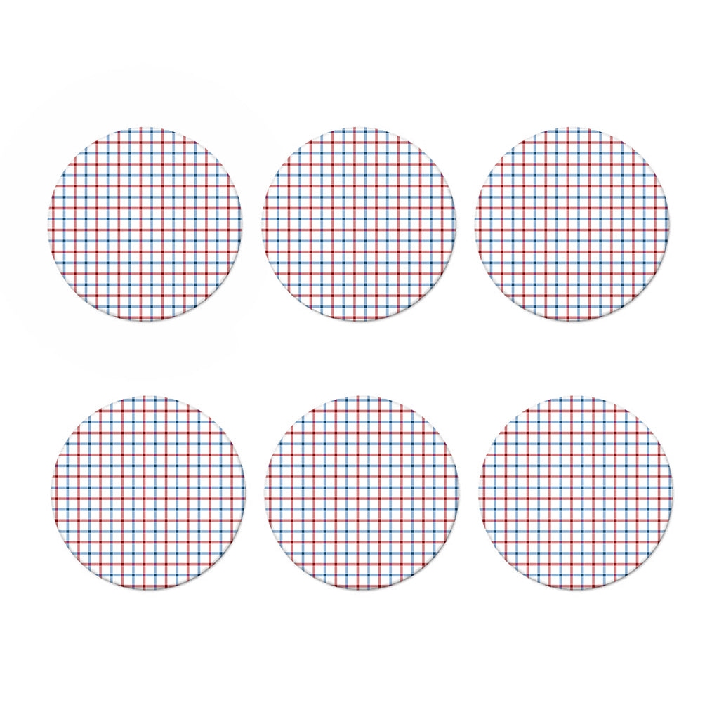 Red And Blue Tattersall Pattern Print Coaster Set
