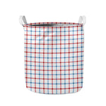 Red And Blue Tattersall Pattern Print Collapsible Laundry Basket