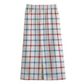 Red And Blue Tattersall Pattern Print Cotton Front Slit Maxi Skirt