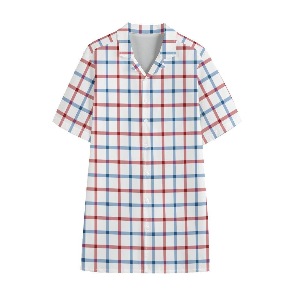 Red And Blue Tattersall Pattern Print Cotton Hawaiian Shirt