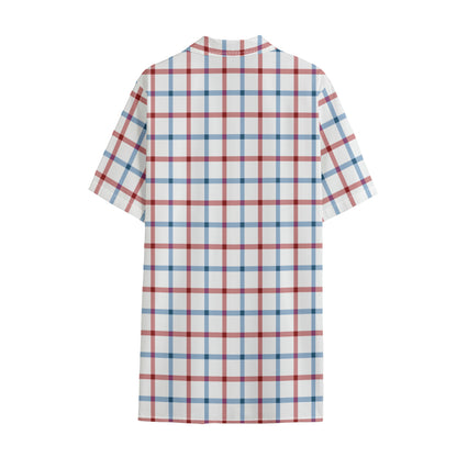 Red And Blue Tattersall Pattern Print Cotton Hawaiian Shirt