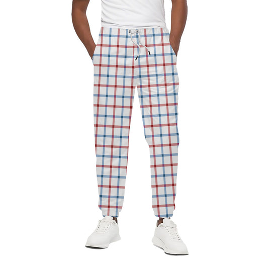 Red And Blue Tattersall Pattern Print Cotton Pants