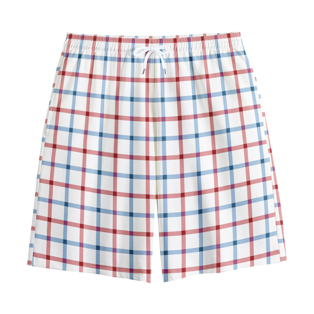 Red And Blue Tattersall Pattern Print Cotton Shorts