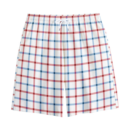 Red And Blue Tattersall Pattern Print Cotton Shorts