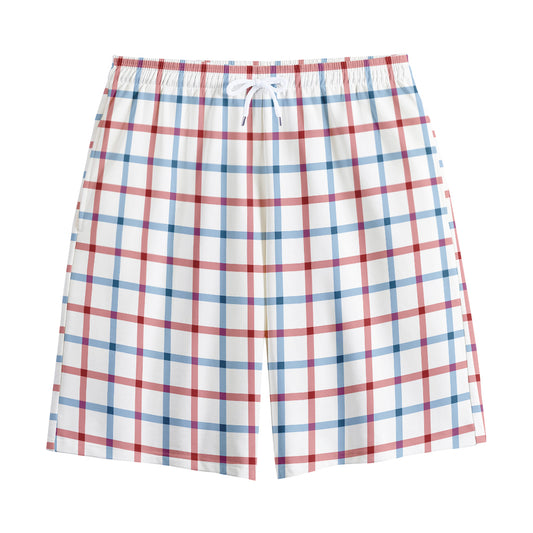Red And Blue Tattersall Pattern Print Cotton Shorts