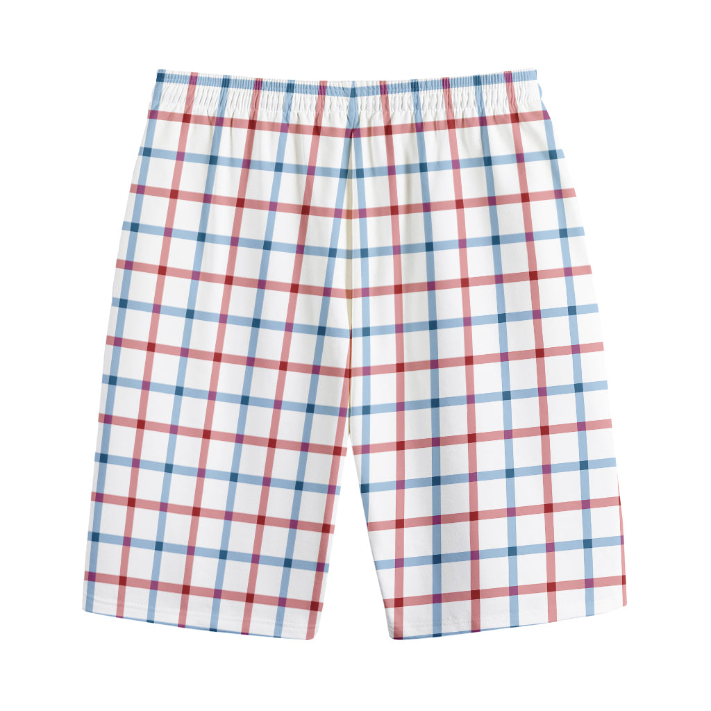 Red And Blue Tattersall Pattern Print Cotton Shorts