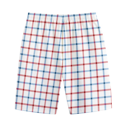 Red And Blue Tattersall Pattern Print Cotton Shorts