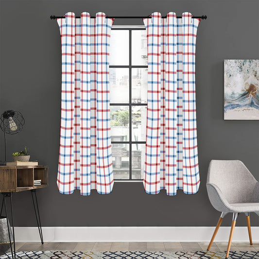 Red And Blue Tattersall Pattern Print Curtain