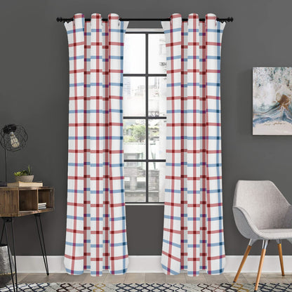 Red And Blue Tattersall Pattern Print Curtain