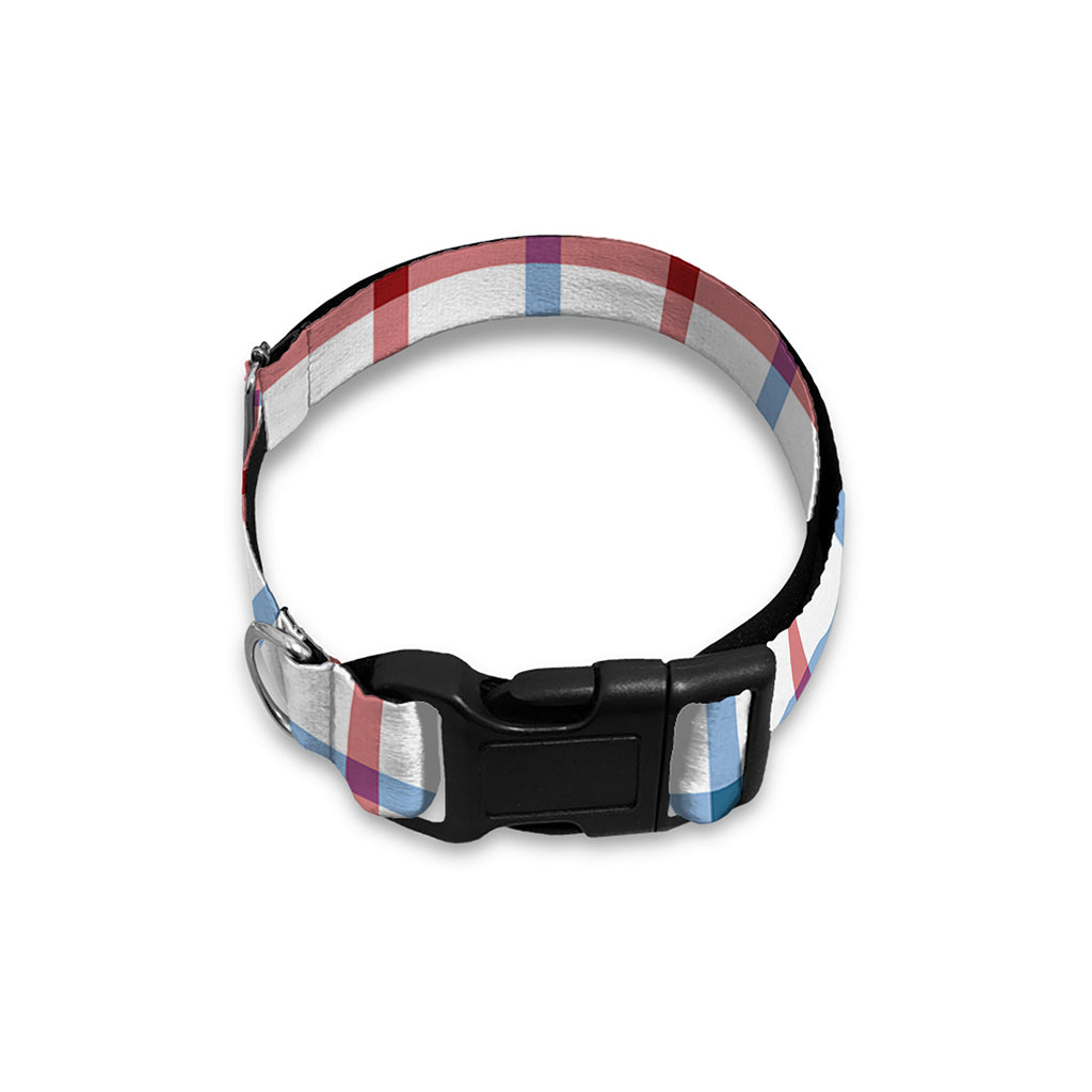 Red And Blue Tattersall Pattern Print Dog Collar