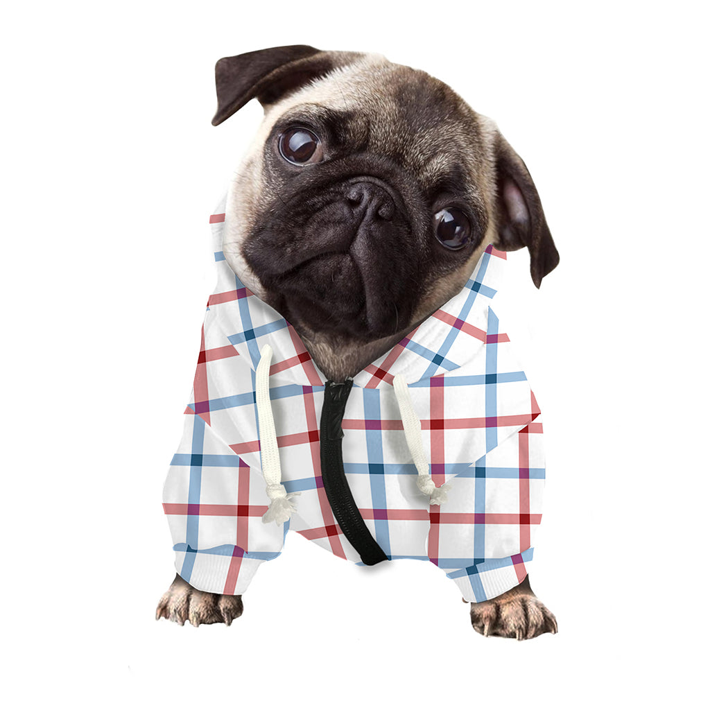 Red And Blue Tattersall Pattern Print Dog Zip Up Hoodie