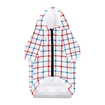 Red And Blue Tattersall Pattern Print Dog Zip Up Hoodie