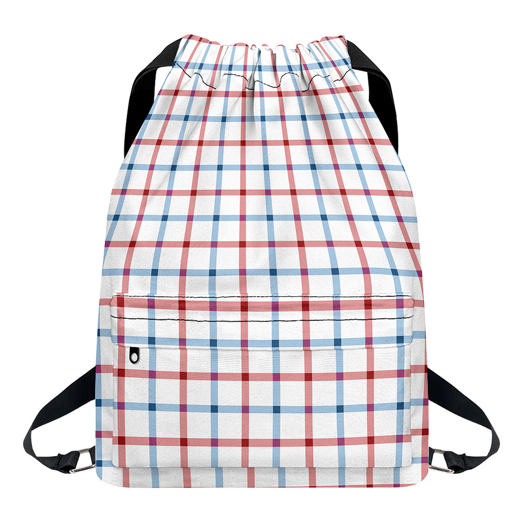 Red And Blue Tattersall Pattern Print Drawstring Backpack
