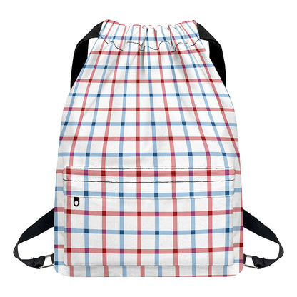 Red And Blue Tattersall Pattern Print Drawstring Backpack