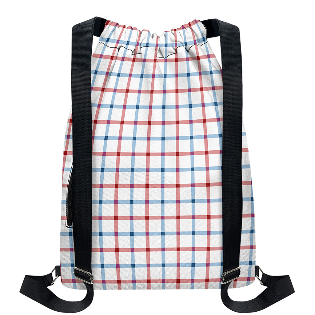 Red And Blue Tattersall Pattern Print Drawstring Backpack