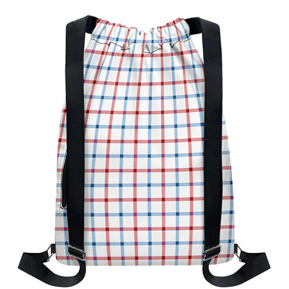 Red And Blue Tattersall Pattern Print Drawstring Backpack