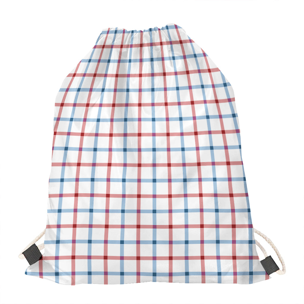 Red And Blue Tattersall Pattern Print Drawstring Bag