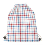 Red And Blue Tattersall Pattern Print Drawstring Bag