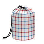 Red And Blue Tattersall Pattern Print Drawstring Makeup Bag
