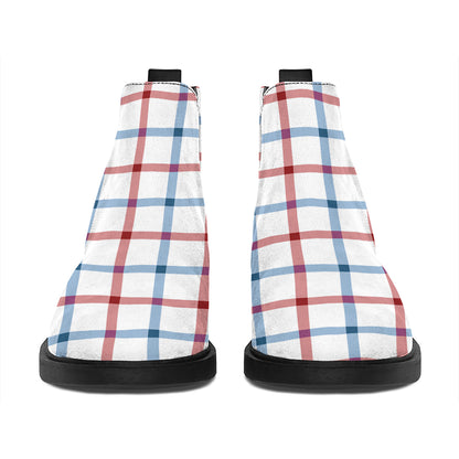 Red And Blue Tattersall Pattern Print Flat Ankle Boots