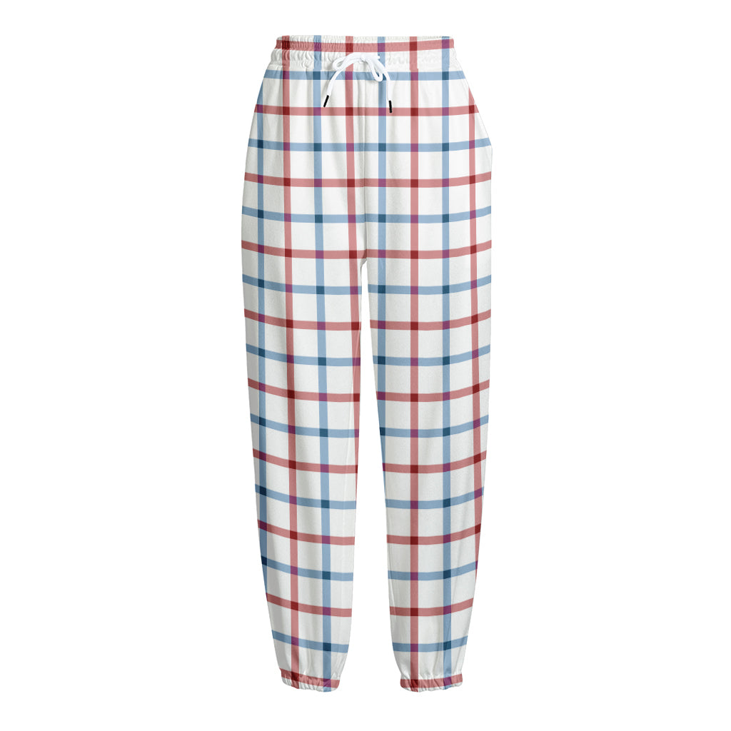 Red And Blue Tattersall Pattern Print Fleece Lined Knit Pants