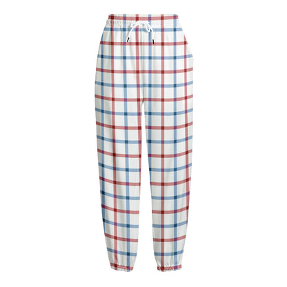 Red And Blue Tattersall Pattern Print Fleece Lined Knit Pants