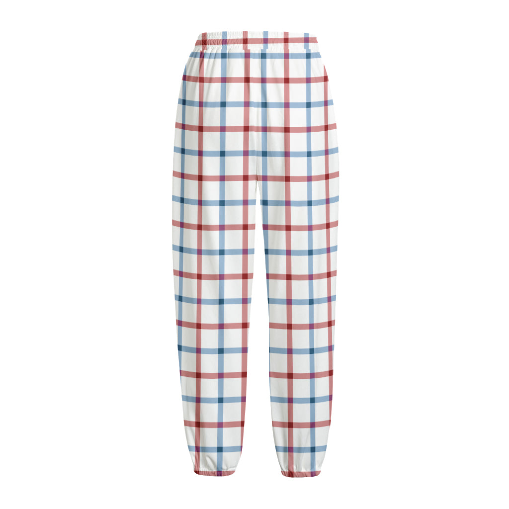 Red And Blue Tattersall Pattern Print Fleece Lined Knit Pants