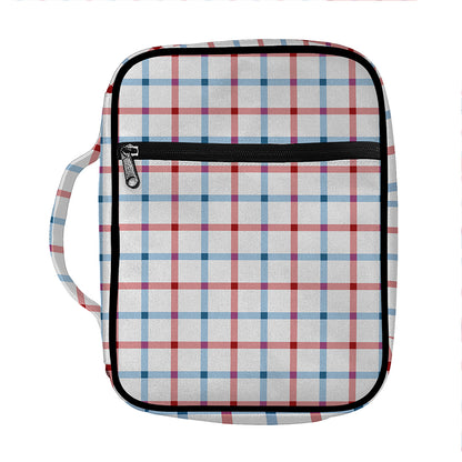 Red And Blue Tattersall Pattern Print Front Pocket Bible Bag