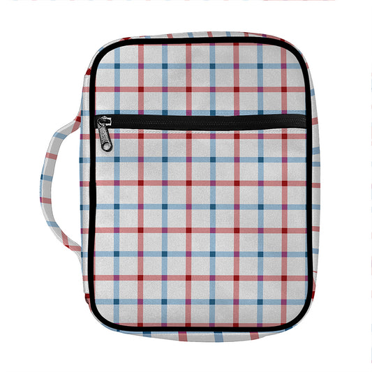 Red And Blue Tattersall Pattern Print Front Pocket Bible Bag