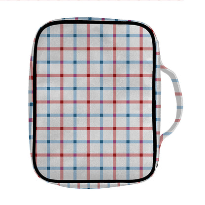 Red And Blue Tattersall Pattern Print Front Pocket Bible Bag