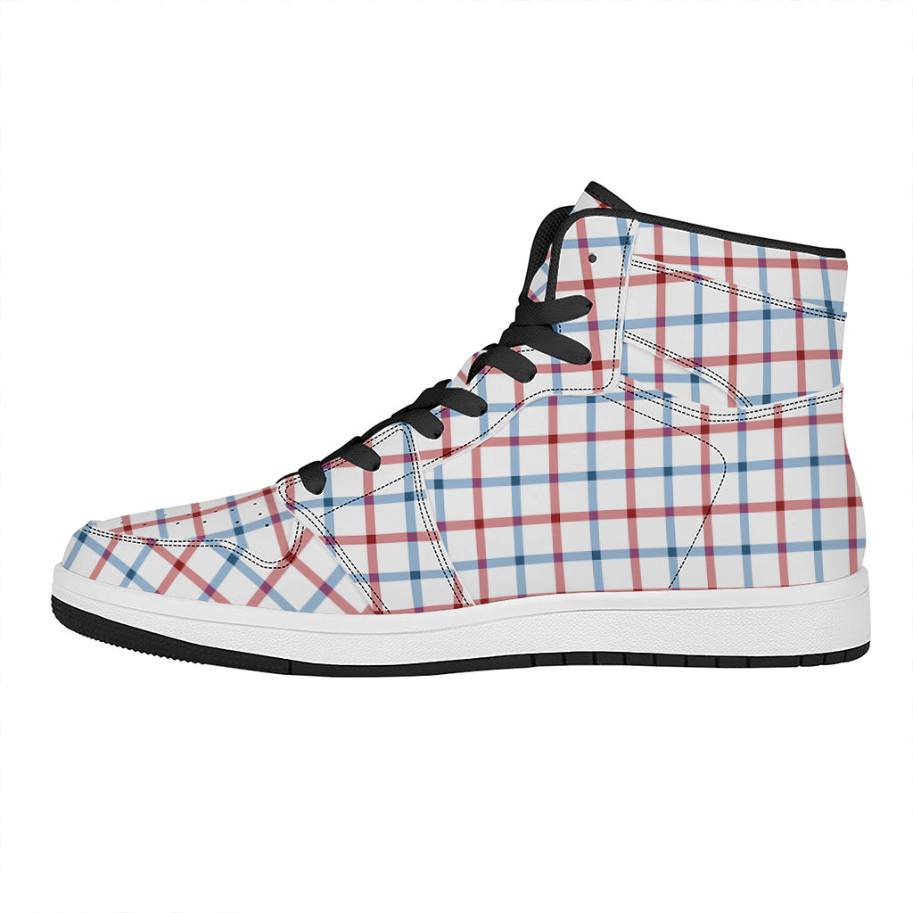 Red And Blue Tattersall Pattern Print High Top Leather Sneakers