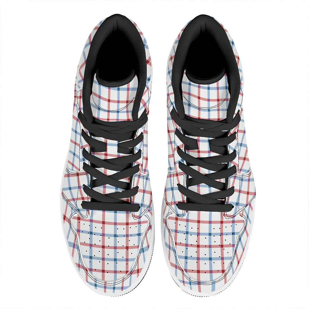 Red And Blue Tattersall Pattern Print High Top Leather Sneakers